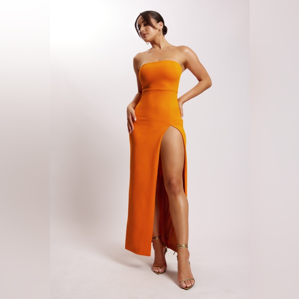 Meshki Rachel Maxi Slit Dress- Mandarin (orange)